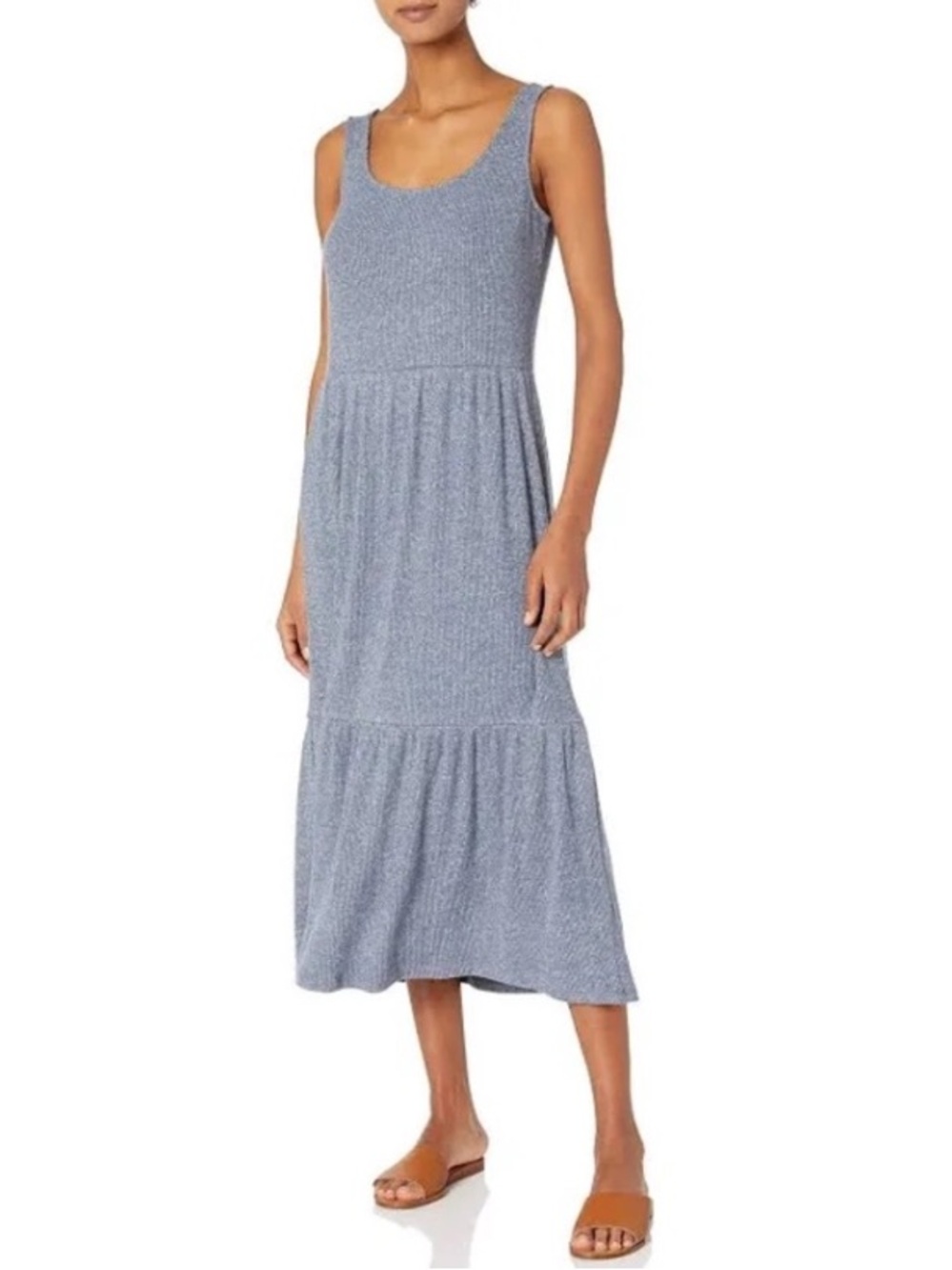 Daily Ritual Ribbed Midi Dress XS Blue Sleeveless Tiered Casual